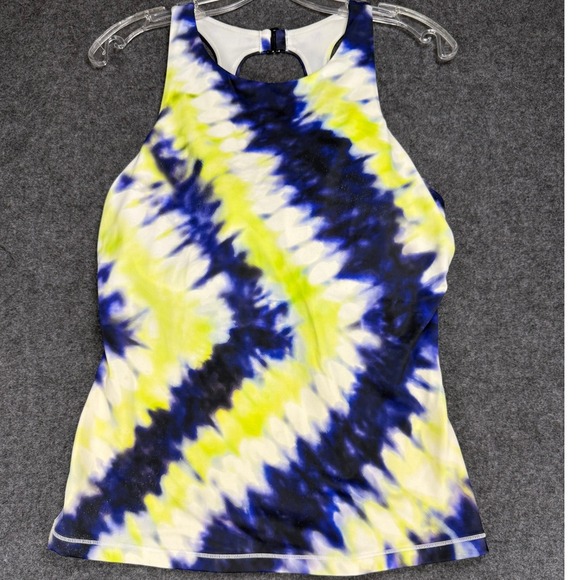 Athleta Tie Dye Blue Yellow Tankini Conservative Swim Top Activewear 38D/DD - Picture 1 of 6